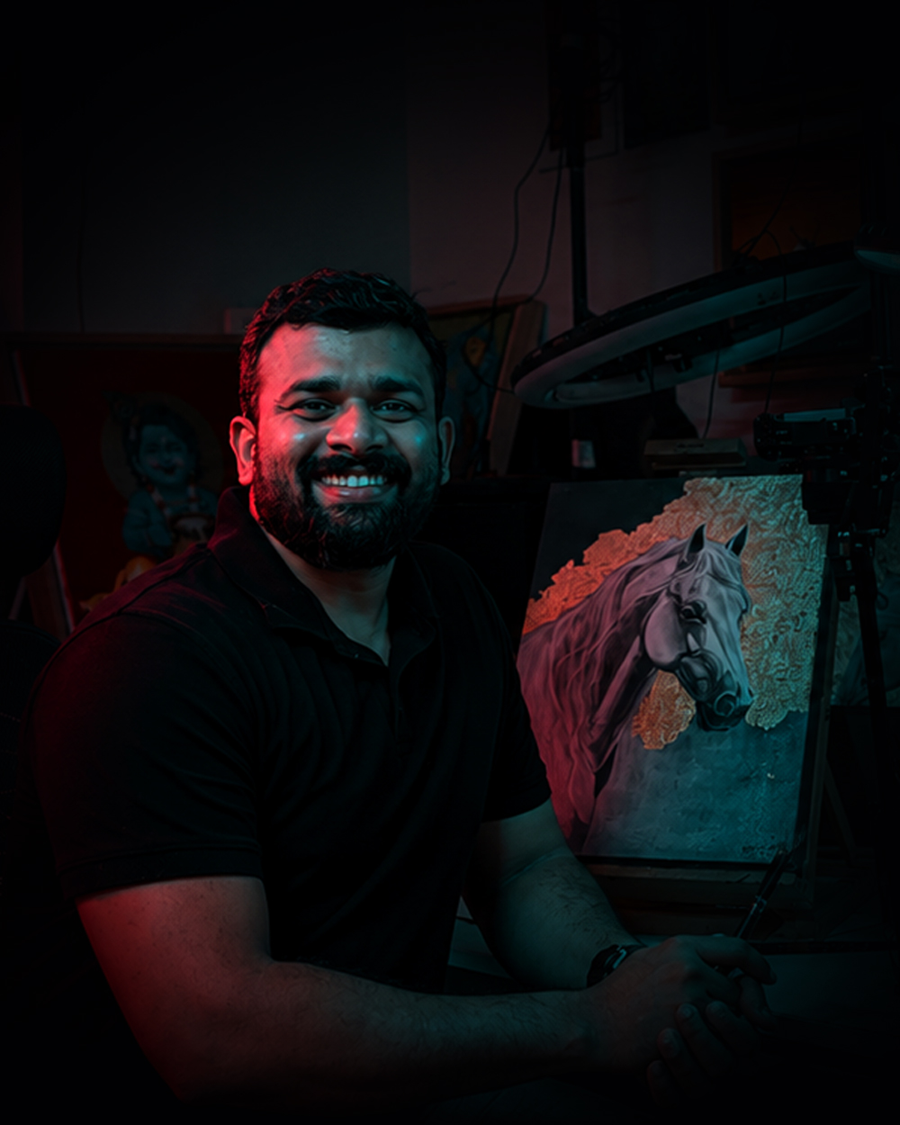 Artist Pratheesh in studio