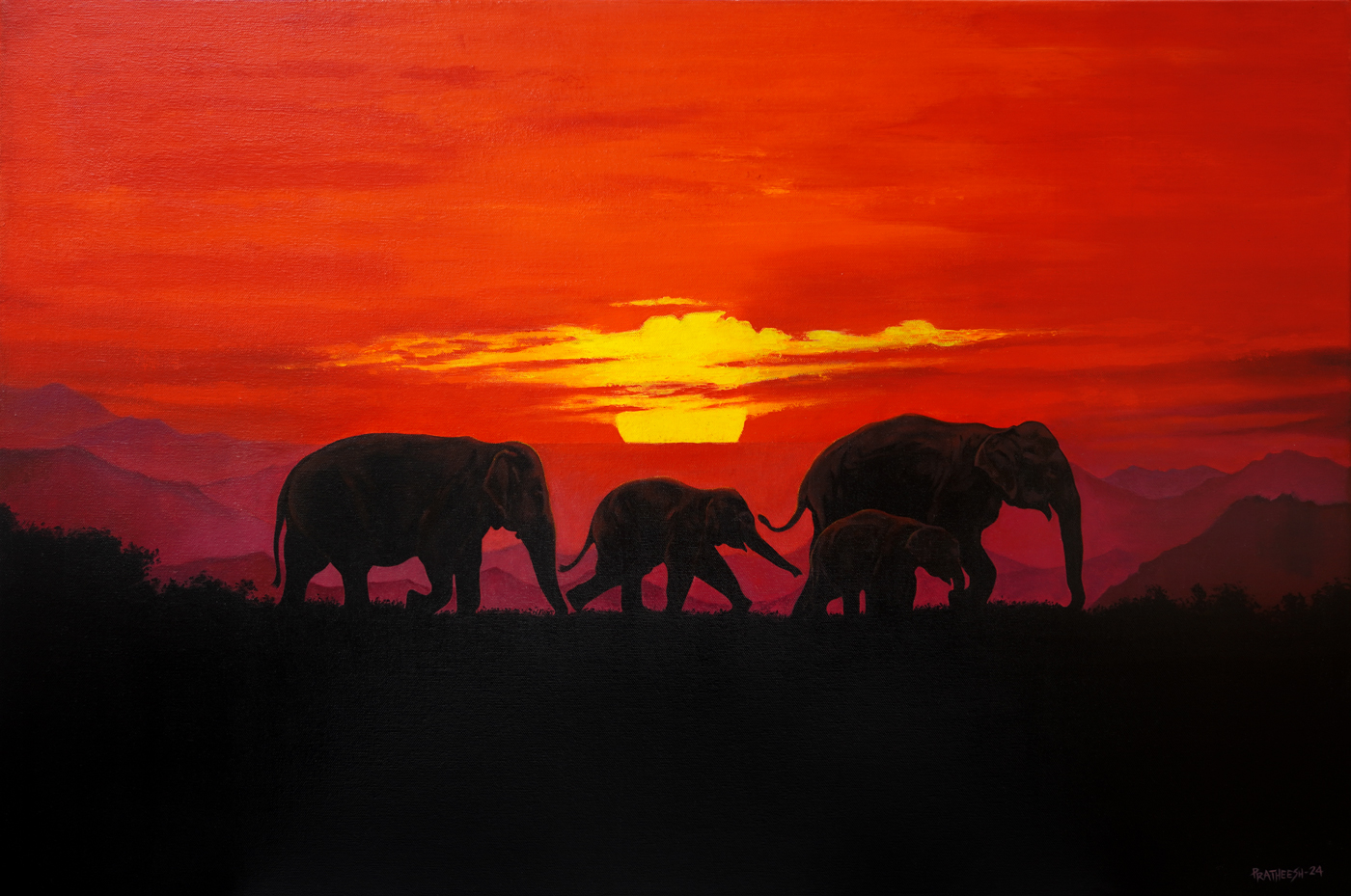 Elephants at Sunset